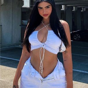 Cute lace up white crop top